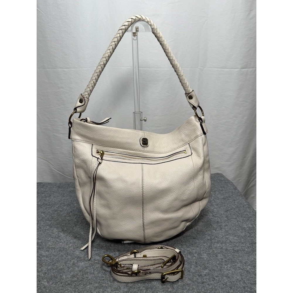 ELLIOTT LUCCA‎ Tumbled Ivory Pebbled Leather Large Hobo Shoulder Crossbody Bag
